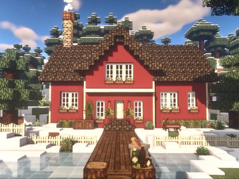 Nordic/Scandinavian Inspired Minecraft Build w/ Mizunos 16 Craft, CITs, Ghoulcraft, BSL shaders, an ice lake with fish in a bucket, a little wagon, sweet berries, snow, barrels, and trees 🌲🌨🍄 Minecraft Scandinavian House, Minecraft Sweet Berries Farm, Minecraft Nordic House, Minecraft Snow House, Minecraft Snow Builds, Mizunos 16 Craft, Minecraft Home, Nordic Cottage, Aesthetic Minecraft