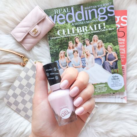 Sally Hansen Miracle Gel in ‘Plush Blush’ Essie Minimalistic, Pink Nail Polish Colors, Sally Hansen Color Therapy, Pale Pink Nails, Sally Hansen Nail Polish, Pink Engagement, Sally Hansen Nails, Essie Gel Couture, Sally Hansen Miracle Gel