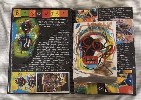 Basquiat Gcse Art, Artist Gcse Sketchbook, Art History Journal Ideas, Basquiat Sketchbook, Artist Page A Level, Sketchbook Ideas A Level, Ap Art Sketchbook Pages, A Level Art Page Layout, Abstract Art Sketchbook