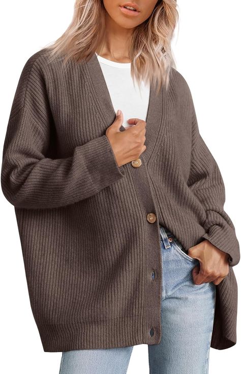 LILLUSORY Women's Cardigan 2023 Open Front Oversized Button Lightweight Sweaters V Neck Loose Cardigans Knit Outwear, Light Apricot, Medium : Amazon.ca: Clothing, Shoes & Accessories Oversized Sweater Cardigan, Warm Cardigan, Slouchy Style, Solid Color Sweater, Loose Cardigan, Cocoon Cardigan, Winter Vest, Button Front Cardigan, Stylish Sweaters