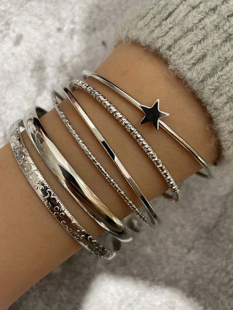 Silver Fashionable   Iron  Bangle,Cuff Embellished   Jewelry Betrayal Quotes, Bangle Bracelet Set, Jewelry Accessories Ideas, Dope Jewelry, Stacked Jewelry, Funky Jewelry, Jewelry Lookbook, Silver Bangle Bracelets, Silver Bangle