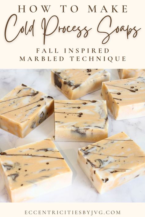 Learn how to make this marbled fall inspired cold process soap perfect for any season. How to make Autumn and summer marbled cold process soap. DIY cold process soap with colloidal oatmeal and kaolin clay. This is a gorgeous marbled design cold process soap to make at home. Cold process soap DIY techniques and cold process soap design ideas. Cold process soap free recipe and DIY. Cold process soap making video DIY with full recipe and pictures tutorial. How to make cold process soap at home. Clay Soap Recipe, Cold Process Soap Techniques, Fall Soap Recipes, Homemade Cold Process Soap, Soap Design Ideas, Cold Process Soap Designs, Cold Pressed Soap, Fall Soaps, Soap Design