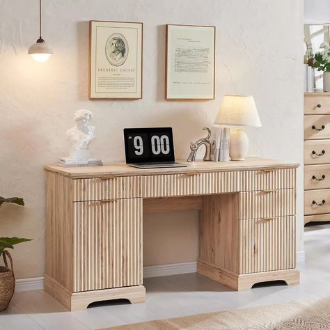 58" Modern Desk With Storage, Wood Writing Desk With 5 Drawers & 1 Cabinet, Home Office Standing Desk : Target Desk With A Lot Of Storage, Cute Office Organization, Desk With File Cabinets, Christmas List Idea, Charleston Bedroom, Room In Apartment, Desk For Study, Modern L Shaped Desk, L Shaped Desk With Storage