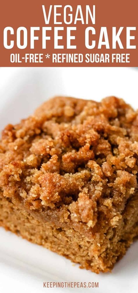 Whole food plant-based ingredients combine to create an out of this world Vegan Coffee Cake with Apple Cinnamon Streusel topping. Moist, light, fluffy, totally indulgent and healthy too! #coffeecake #veganrecipes #vegancoffeecake Plant Based Muffin Recipes, Whole Food Plant Based Muffins, Plant Based Desert, Wfpb Oil Free Recipes, Wfpb Dessert Recipes, Plant Based Muffins, Coffee Cake Bars, Wfpb Breakfast, Vegan Coffee Cake