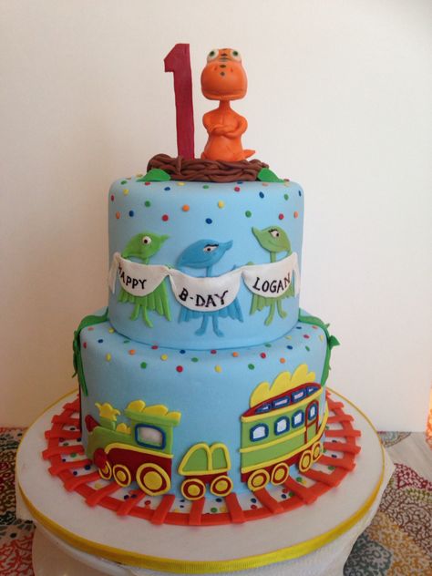 Dinosaur Train cake Dinosaur Train Cake, Cake With Train, Dinosaur Train Cakes, Dino Train, Dinosaur Train Party, Dinosaur Train, Dino Cake, Cookie Monster Party, Dinosaur Birthday Cakes