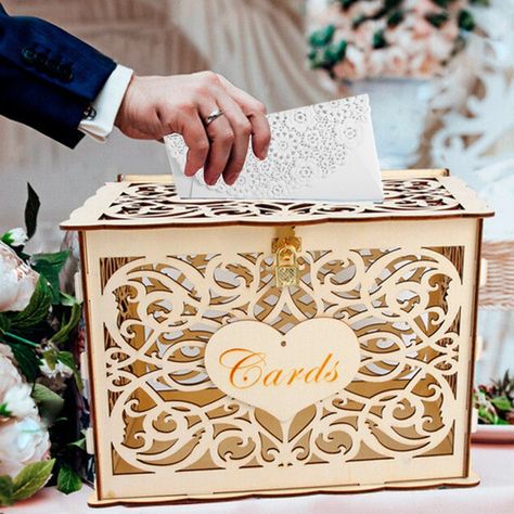 Diy Wedding Card, Wooden Card Box Wedding, Wedding Gift Card, Diy Card Box, Wedding Gift Card Box, Wooden Card Box, Wedding Gift Money, Rustic Wedding Cards, Box With Lock