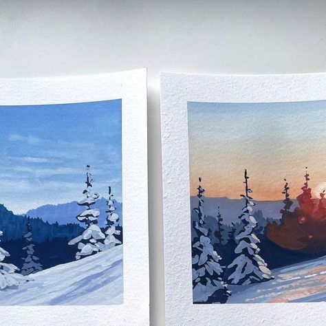 Kelley | Gouache & Acrylic Art on Instagram: "All my small winter landscapes so far this year ❄️✨ These four paintings plus a handful of others are now available over on my website! . . . . . . . . #gouache #gouachepaintings #landscapeart #gouacheartist #smallart #landscapepainting #wintermood❄️" Winter Landscapes, Art Hobbies, Small Art, Gouache Painting, Winter Landscape, Acrylic Art, Landscape Art, My Website, Landscape Paintings