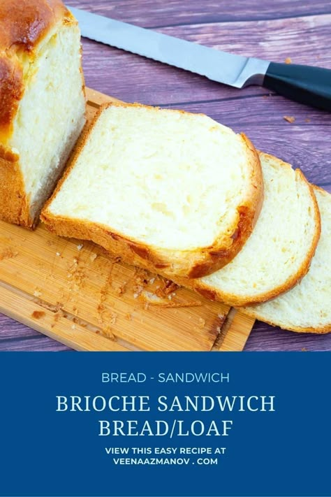 This French brioche bread is a rich, buttery, yet light and fluffy sandwich bread. Made with milk, eggs, sugar, and lots of butter. A soft consistency dough that takes only 10 minutes to prepare but a few hours to rise in the fridge overnight. #brioche #sandwich #bread #briochebread #briochesandwich #briochebread #briochesandwichbread #classicbrioche Sweet Sandwich Bread, Brioche Sandwich Bread, Brioche Bread Recipes, Soft Sandwich Bread Recipe, Brioche Sandwich, Ribs Sauce, Egg And Bread Recipes, Bread Machine Dough, Soft Sandwich Bread