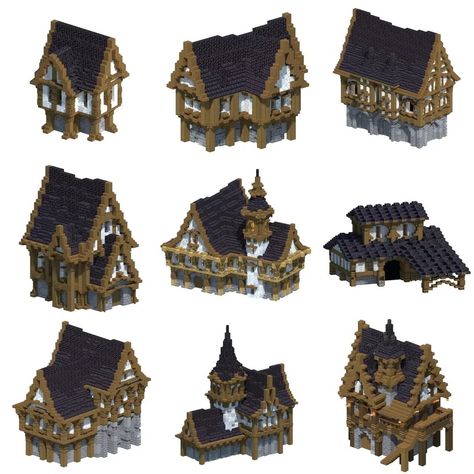 Roof Guide Minecraft, Mountain Cottage Minecraft, Medieval Minecraft House Ideas, Village Houses Minecraft Ideas, Minecraft Medieval Banner Designs, Medival Minecraft Village Ideas, Minecraft Underground Village Ideas, Mid Evil Minecraft Build Ideas, Shrine Minecraft Build