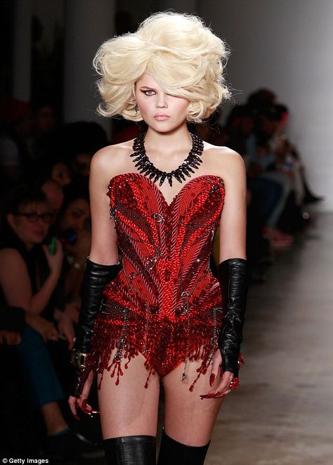 The Blonds, Beaded Corset, High Fashion Runway, Red Corset, Corset Fashion, 2013 Fashion, Heart Fashion, Stylish Dress Designs, Performance Outfit