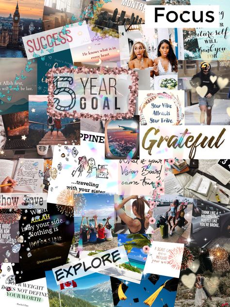 Vision board 5 years Vision Board Ideas With Magazines, 5 Year Vision Board Ideas, Senior Year Vision Board Ideas, 5 Year Plan Vision Board, 5 Year Vision Board, Vision Board On Poster Board, Year Vision Board Ideas, Year Vision Board, Wallpaper Vision Board