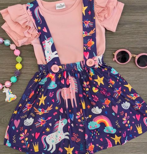 Unicorn Jumper Skirt Set  4 5 6 7 8  sip #Unbranded #DressyEverydayHoliday Sparkle In Pink, Suspender Skirt, Rainbow Unicorn, Over The Rainbow, Toddler Girl Outfits