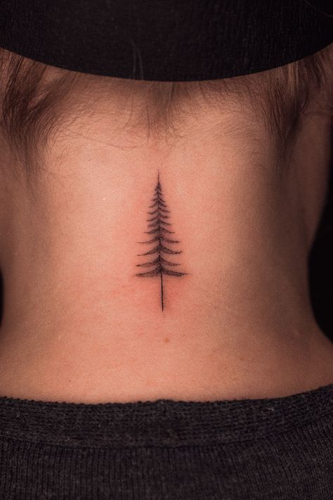 Pine Tree Spine Tattoo, Fineline Tree Tattoo, Tree Neck Tattoo, Tree Outline Tattoo, Tree Tattoo Simple, Tree Tattoo Finger, Pinecone Tattoo, Pine Tattoo, Tree Tattoo Men