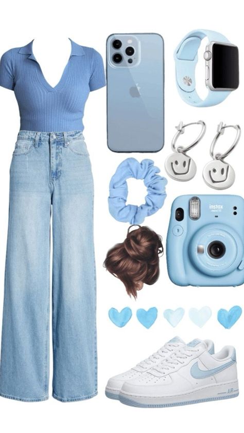 Sky Blue Outfit, Aesthetic Outfits Vintage, Blue Vibes, Color Combinations For Clothes, Pastel Outfit, Outfit Layout, Casual Preppy Outfits, Boho Chic Outfits, Smart Casual Outfit