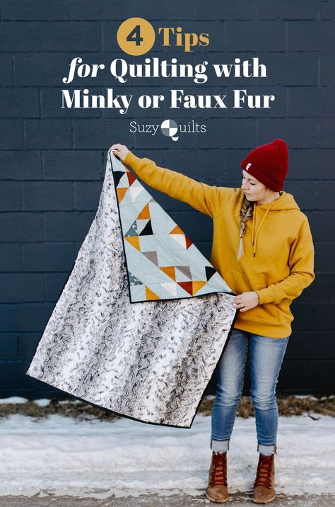 If you follow these tips from suzyquilts.com, quilting with minky or faux fur will be a breeze! So go pick up a couple yards of Cuddle fabric, grab a quilt top (you know you have some laying around waiting for backing) and quilt it up! You'll be snuggled on the couch with your new favorite quilt in no time. #modernquilts #quiltingtutorial #quiltinghacks Mountain Quilt Pattern, Backing A Quilt, Minky Quilt, Suzy Quilts, Quilt Tips, Quilt Pattern Download, Tie Quilt, Sewing Circles, Handmade Baby Quilts