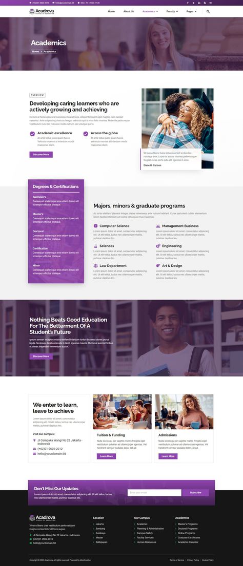 Acadrova - University & School Education Elementor Pro Template Kit School Website Templates, Web Design School, Advertisement Template, School Website, University School, Website Template Design, School Education, Educational Websites, Clean Design