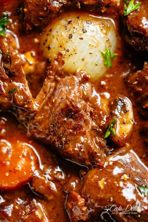 Beef Bourguignon (Julia Child Recipe) - Cafe Delites Beef Bourginon, Wine Gravy, Red Wine Gravy, Julia Child Recipes, Cafe Delites, Crock Pot Recipes, Beef Recipes Easy, Julia Child, Beef Dishes