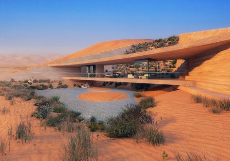 X-Architects Proposes "Architectural Constellation" for a Desert Hideaway Resort in KSA | ArchDaily Desert Resort Architecture, Dessert Architecture, Desert Building, Desert Villa, Desert Architecture, Desert Resort, Desert House, Resort Architecture, Dubai Desert