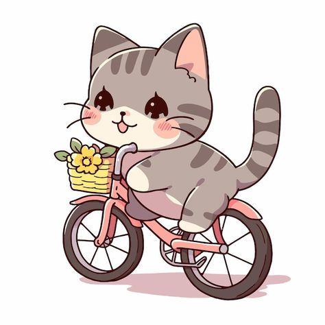 Cat Riding A Bike, Bike Cartoon, Cartoon Bike, Bike Wagon, Sunny Fashion, Bike Sticker, 하울의 움직이는 성, Bike With Basket, Stickers Funny