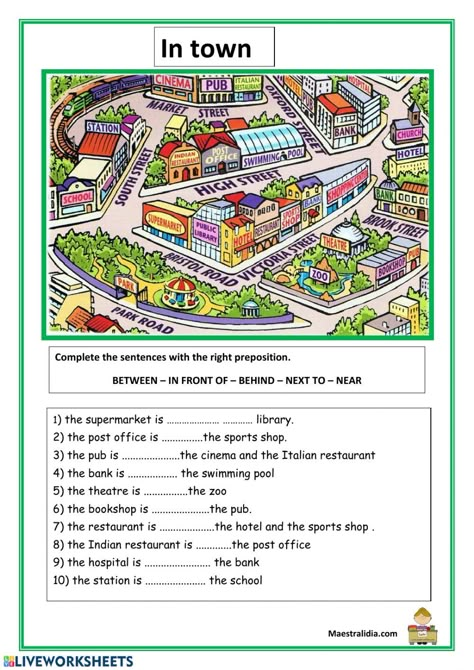 Prepositions of place online worksheet for Grade 5. You can do the exercises online or download the worksheet as pdf. English Liveworksheet, Preposition Worksheets, English Prepositions, English Teaching Materials, Give Directions, English Language Teaching, English Lessons For Kids, English Activities, English As A Second Language (esl)