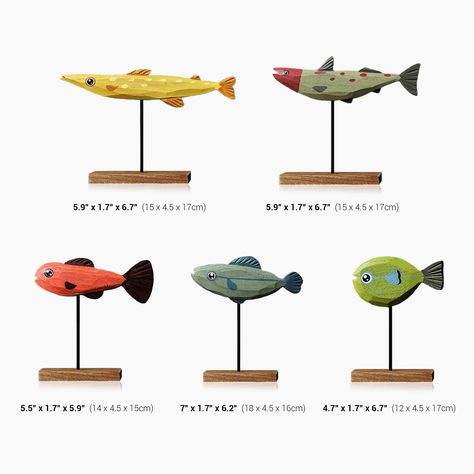 Freshwater Fish Hand-Crafted Wooden Sculpture – OnShelf Fish Statue, Nautical Party Decorations, Fish Model, Sculpture Stand, Beach Ornaments, Fish Ornaments, Wood Fish, Cartoon Fish, Nautical Wall Decor