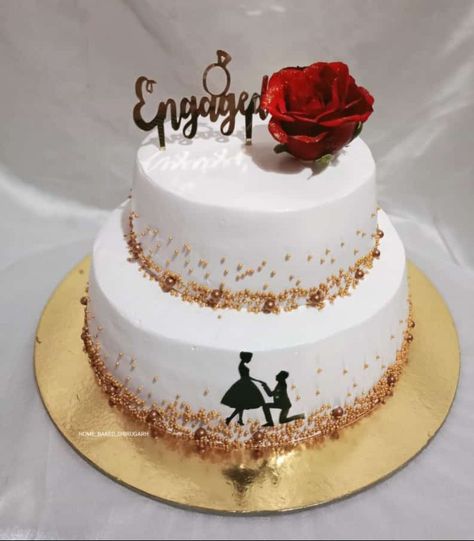 Two Tier Anniversary Cake Designs, Anniversary Cake Designs 2 Tier, Engagement Cake Designs Unique 2 Tier, Two Tier Engagement Cake, Red Cake Two Tier, White Cake With Red Roses Single Tier, Gowns For Plus Size Women, Engagement Board, Wedding Reception Cake