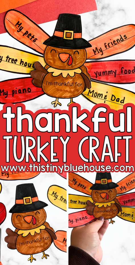 This thankful turkey craft is one of our favorite gratitude activities for kids around Thanksgiving.  All you need to do is print a copy of our thankful turkey template, color it, cut it and then assemble your own cute little Thankful turkey.   Head over to our blog today to snag a free printable turkey template and make this fun Thanksgiving craft with the kids in your life. I’m Thankful For Craft, Grateful Turkey Craft, Thanksgiving Preschool Free Printables, Turkey Craft Printable, Thankful Turkey Craft For Kids Printable, Thankful Free Printable, Thanksgiving Crafts Preschool Thankful, Thankful Thanksgiving Crafts, Build A Turkey Craft