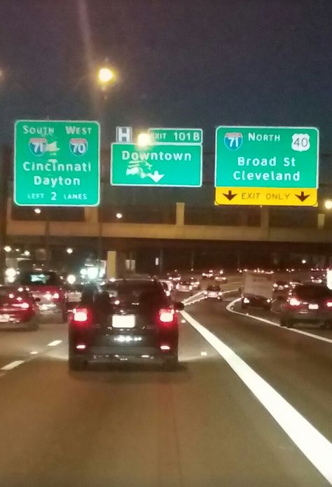 #streetsignjunkie on the road to Indiana. Passing through Ohio Dayton Ohio, Street Signs, On The Road, Highway Signs, Cleveland, At Night, The Road, Indiana, Ohio