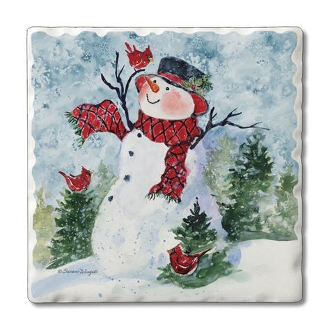 CounterArt Single Absorbent Tumbled Tile Coaster, Snowman And Forest Friends - Walmart.com Tree Drawings, Wine Glass Ideas, Cool Craft Ideas, Plaid Set, Winter Wishes, Snowman Cards, Montessori Educational Toys, Coaster Gift Set, Photo Wall Decor