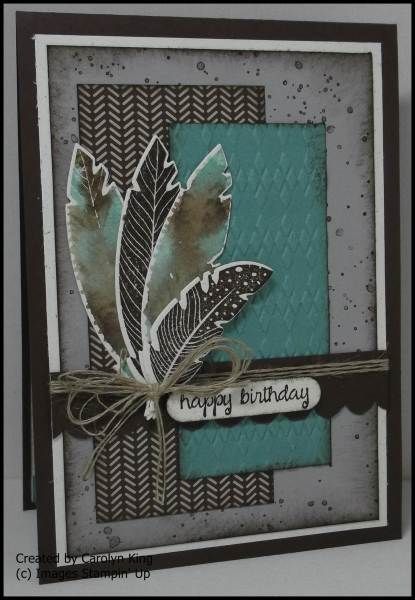 Hi everyone, I would like to share with you my card that I made for this week's challenge at  Mojo Monday .      I love the colour scheme o... Feather Cards, Masculine Birthday Cards, Boy Cards, Birthday Cards For Men, Whisper White, Stamping Up Cards, Masculine Cards, Handmade Birthday Cards, Card Layout