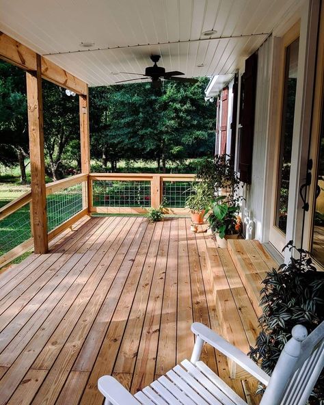 Mobile Home Remodel Exterior Porch, Porch Renovation Before And After, A Frame Front Porch Addition, Ranch With Front Porch Addition, Front Porch Remodel Farmhouse, L Shape Porch Ideas, Full Length Front Porch, Front Porch Rebuild, Front Porch Deck Ranch House