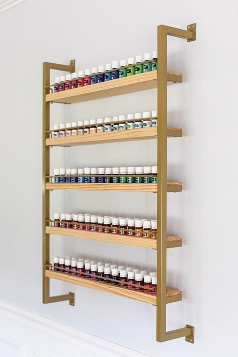 Essential Oil Rack, Oil Rack, Nail Salon Interior Design, Nail Salon Interior, Store Shelves Design, Essential Oil Shelf, Nail Salon Decor, Nail Salon Design, Pharmacy Design