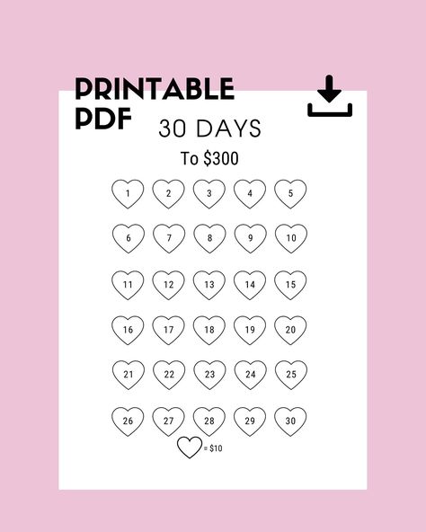 30 Day Money Saving Challenge, Finance Template, Printable Savings Tracker, Savings Budget, 300 Dollars, Money Planner, Savings Challenge Printable, Saving Challenges, Savings Planner