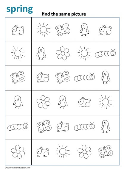 Find the same picture worksheet. Find more free worksheets for preschool, kindergarten, primary school, www.lookbookeducation.com Spring Worksheets Preschool, Spring Worksheet, Fun Worksheets For Kids, Preschool Math Worksheets, Kids Worksheets Preschool, Free Preschool Worksheets, Preschool Activities Toddler, Alphabet Worksheets Preschool, Same Picture