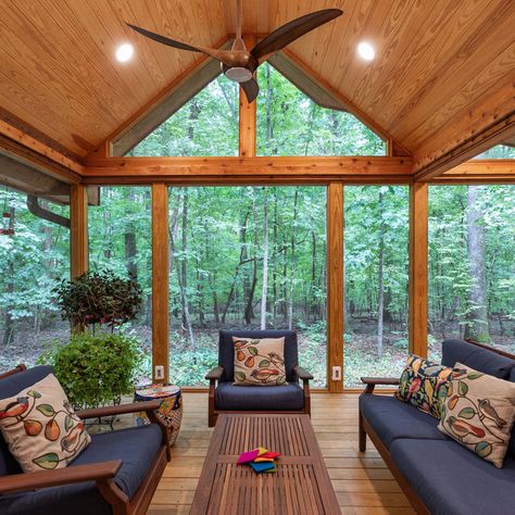 75 Screened-In Porch Ideas You'll Love - July, 2023 | Houzz Screened In Porch With Pitched Roof, Screened Porch Kitchen, Vaulted Screen Porch, Screened In Porch Vaulted Ceiling, Vaulted Ceiling Screened Porch, Large Screened In Porch Ideas, Screen Porch Lighting, Screen Porch Ceiling Ideas, Screen Porch Lighting Ideas