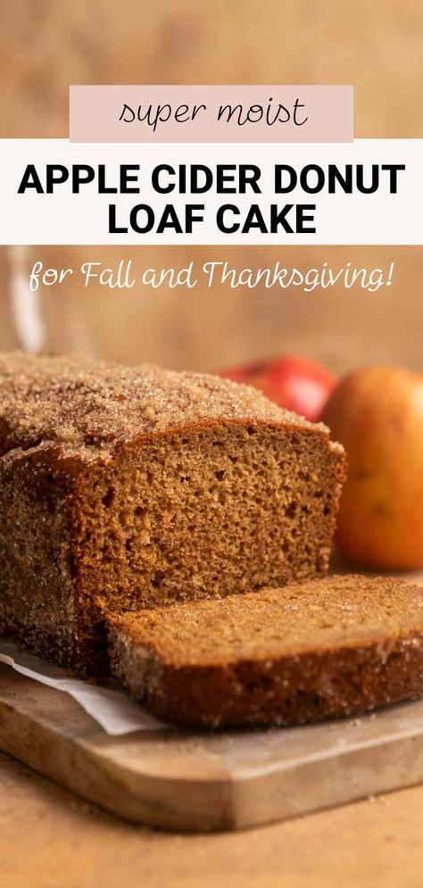 This apple cider donut bread brings the flavors of fall right into your kitchen with every slice. The reduced apple cider and warm spices make this quick bread taste just like a fresh apple cider doughnut, complete with a cinnamon sugar coating on the sides of the cake. Perfect for this time of year, it's easy to bake and even better with a cup of coffee! Apple Cider Donut Bread, Apple Cider Bread, Apple Cider Doughnut, Donut Bread, Different Types Of Bread, Spiced Apple Cider, Breads & Buns, Doughnut Cake, Healthy Bread