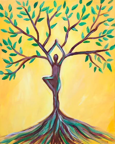 Growth Painting, Yoga Painting, Garden Rock Border, Tree Of Life Art, Acrylic Painting Lessons, Painting Party, Creative Painting, Painting Gallery, Painting Lessons