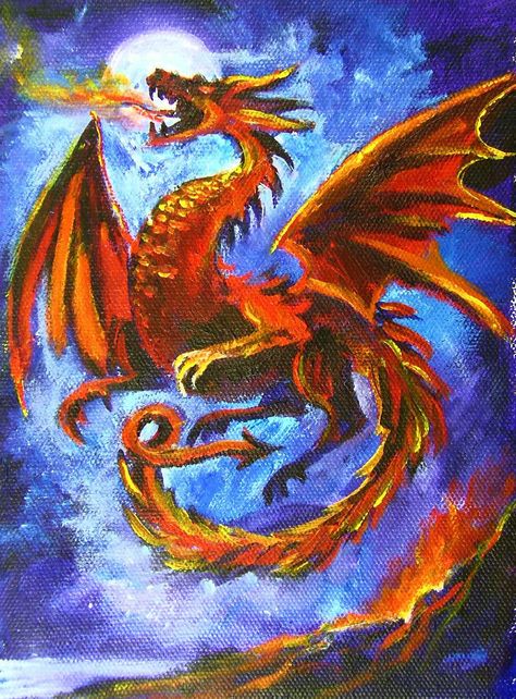 Fire Dragon: A request from myWednesday on line class, this dragon is part of a famous painting done in the early 1800s with a few of my own touches   Recorded Dragon Mural Paintings, Dragon Painting Canvas, Dragon Paintings Acrylic, Dragon Painting On Canvas, Dragon Painting Acrylic Easy Step By Step, Fire Dragon Drawing, Painted Dragon, Acrylic Dragon Paintings, Dragon Oil Pastel