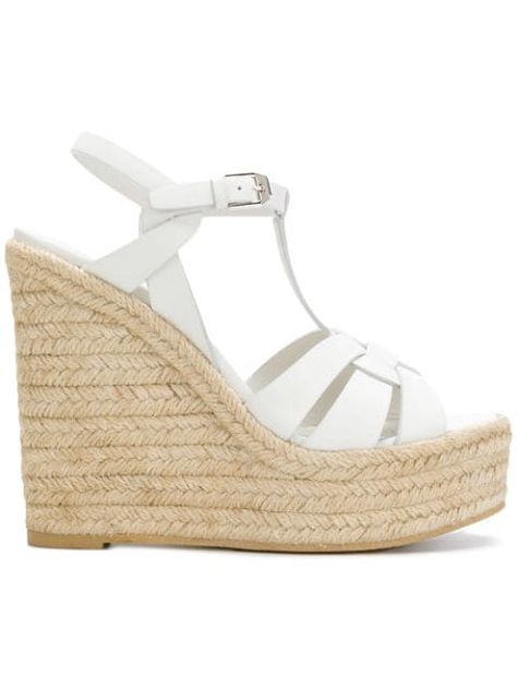 Click to view more detailed imagery on our partner's website Ysl Tribute, Sandals Wedge, White Sandals Heels, White Wedges, Open Toe High Heels, Wedge Espadrilles, Sandals White, Strap Wedge, High Heel Wedges