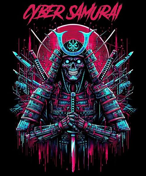 Cyber Samurai Synthwave Cyberpunk by GlitchGrotesque | Redbubble Skeleton Samurai, Cyberpunk Synthwave, Synthwave Cyberpunk, Cyberpunk Samurai, Horror Shirts, Warrior Within, Best Horrors, The Afterlife, A Skeleton