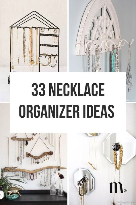 Necklace Organizer Ideas 1 2 Long Necklace Organization, Creative Ways To Store Jewelry, How To Store Necklaces, Necklace Holder Diy, Organizing Necklaces, Dollar Store Ideas, Necklace Organizer Diy, Diy Necklace Holder, Diy Jewelry Organizer