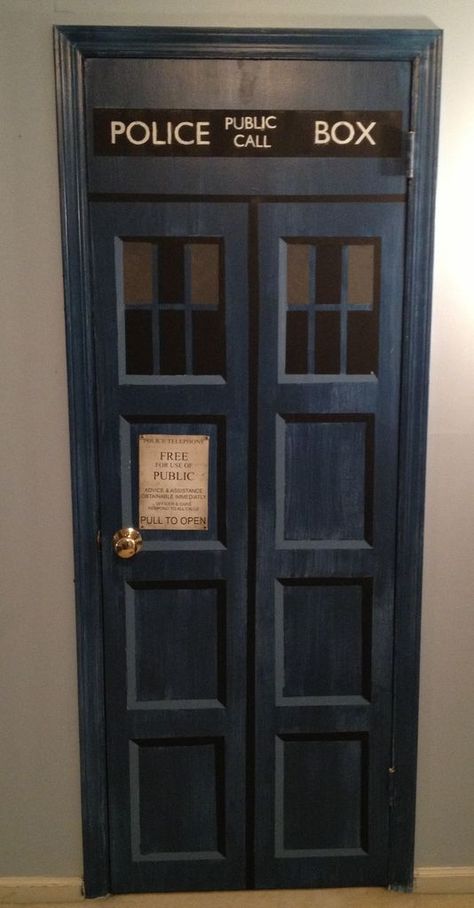 #DoctorWho #DIY door project... for the laundry room which now serves as the #Tardis - wonder what hubs would think if he came home to THAT! Doctor Who Bedroom, Tardis Door, Decor Eclectic, Decor Ikea, Police Box, Wibbly Wobbly Timey Wimey Stuff, Bedroom Door, Timey Wimey Stuff, Bedroom Doors