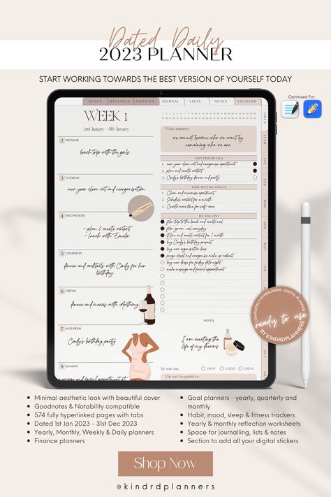 Finance Journal, 2023 Digital Planner, Planner Minimal, Free Digital Planner, Aesthetic Planner, Notability Planner, Daily Weekly Monthly Planner, Ipad Goodnotes, Journal Lists