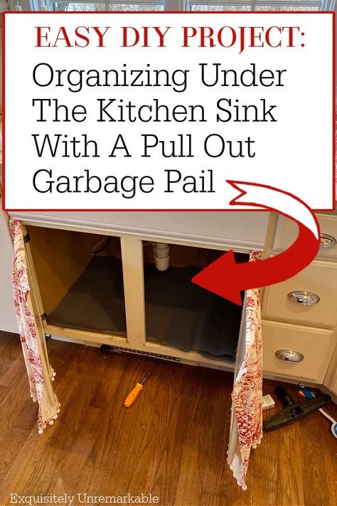 Organizing Under The Sink With Pull Out Garbage Pail Under Kitchen Sink Trash Can Pull Out, Hiding Garbage Cans Kitchen, Where To Put Kitchen Trash Can, Under Cabinet Trash Can Diy, Pull Out Garbage Under Sink, Recycling Storage Ideas Kitchen, Hide Garbage Cans Kitchen, Garbage Under Kitchen Sink, Under Sink Garbage Pull Out