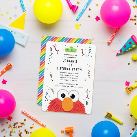 $3.17 | Sesame Street | Elmo Confetti Birthday - sesame street, kids birthday, toddler birthday, first birthday, 1st birthday, sesame street birthday, elmo, elmo birthday, rainbow, elmo first birthday Elmo First Birthday Party Boy, Elmo First Birthday Party, 1st Birthday Sesame Street, Elmo First Birthday, Sesame Street Birthday Invitations, Elmo World, Sesame Street Elmo, Confetti Birthday, Elmo Birthday