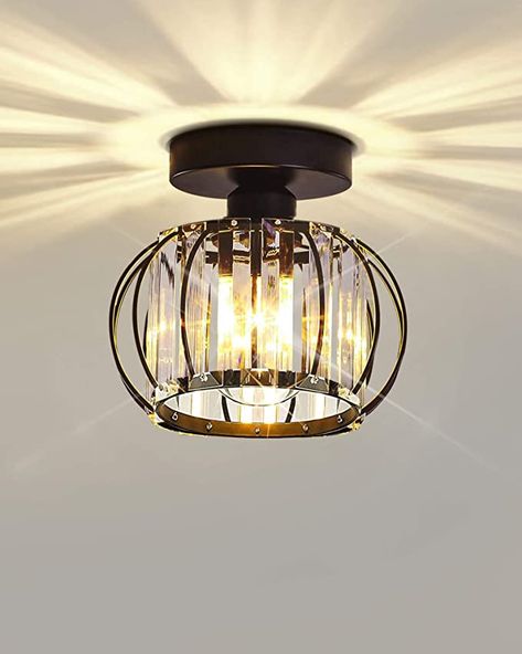 Modern Semi Flush Mount Ceiling Light Fixture – Small Crystal Chandelier Hallway Light Fixtures Ceiling, Black Ceiling Lights for Bedroom Kitchen Bathroom Cafe Bar Porch Hall - E26 Socket - - AmazonSmile Flush Mount Chandelier Bedroom, Front Hall Lighting, Zoomer Lights In Hall, Chandelier Hallway, Hallway Ceiling Light Fixtures, Small Crystal Chandelier, Black Hallway, Entryway Light Fixtures, Light Fixtures Ceiling