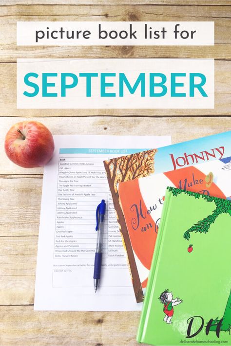 Books To Read Before Kindergarten List, First Grade Reading List Homeschool, Fall Books For First Grade, Books For September, Dayhome Crafts, September Homeschool, September List, Homeschooling Books, Kids Books For Apple Harvest Unit