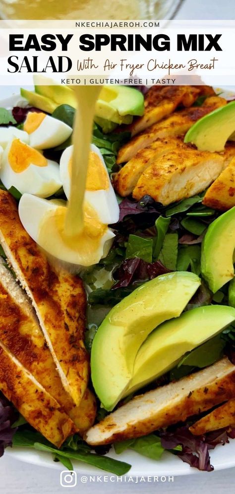 Spring Mix Salad Recipes, Air Fryer Chicken Breast, Mix Salad, Salad Recipes Low Carb, Apple Cider Vinaigrette, Dairy Free Salads, Spring Mix Salad, Cider Vinaigrette, Spring Salad Recipes