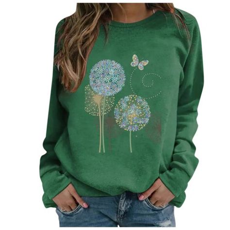 Casual Long-sleeved Women's Pullovers women's clothing autumn 2021 simple style Dandelion print Round Neck fashion Hoodies Dandelion Print, Crewneck Sweatshirt Women, Loose Pullover, Long Sleeve Tops Casual, Round Neck Tops, Tie Dye Print, Printed Sweater, Graphic Tee Shirts, Print Pattern