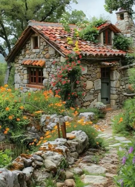 Dream Cottage Interior, Small Stone House, Brick Cottage, Log Cabin Rustic, Cottage Aesthetic, Stone Cottages, Cabin Tiny House, Small Cottage Homes, Welcome To My House